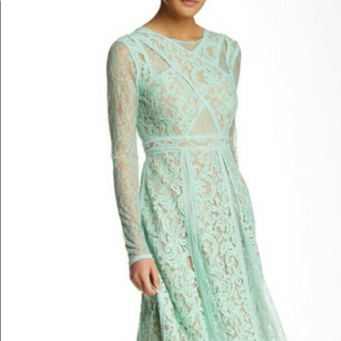 Bcbg Maxazaria Lace Mallory Dress In Opaline Green Size 6, Nwt Floral